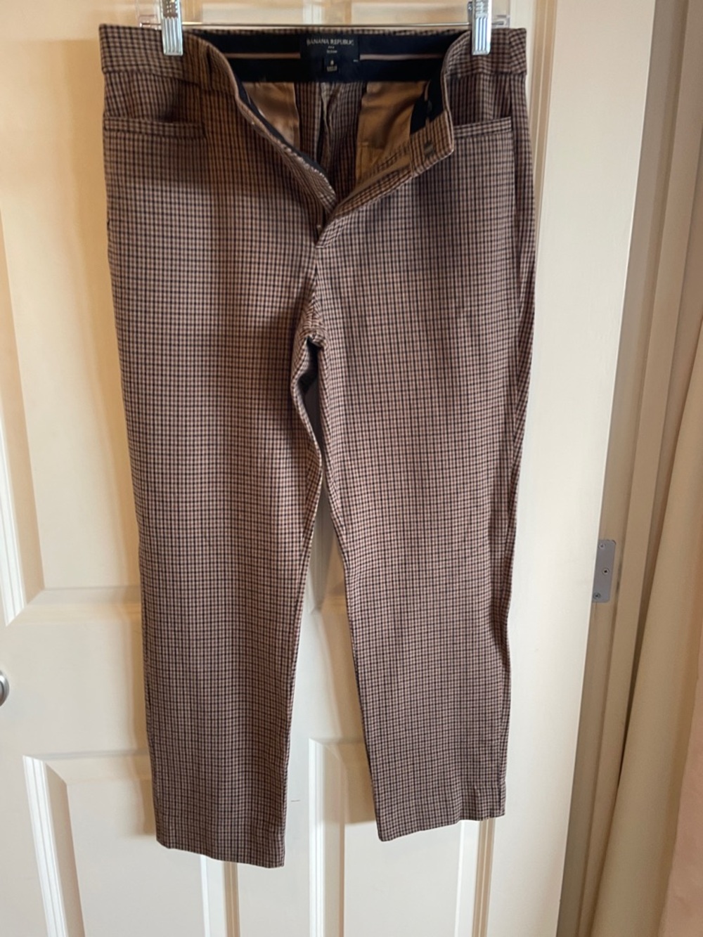 Banana Republic Brown Tan Micro-Check Cropped Sloan Pants